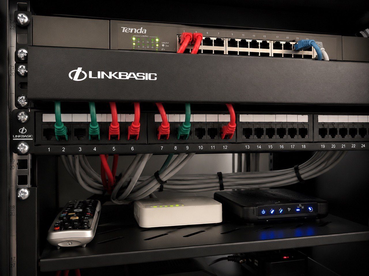 Structured cabling and active equipment inside a DG Technologies rack